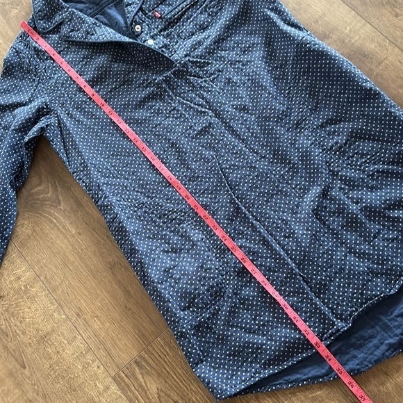 Levis Womens Cotton Shirt Dress M Blue White Polka Dot Collared Chambray Casual - Picture 6 of 9